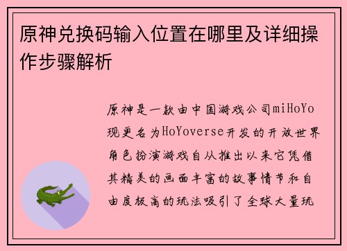 原神兑换码输入位置在哪里及详细操作步骤解析